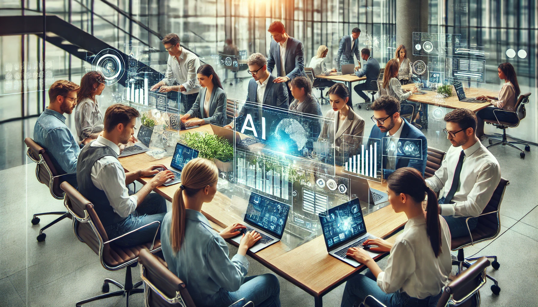 Professionals using AI tools in office