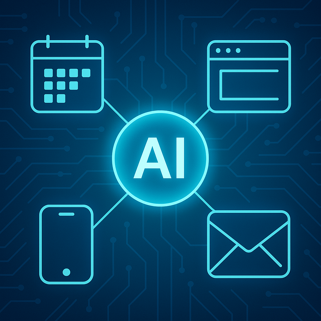 "AI technology connecting daily tools like calendar, browser, phone, and email in 2025"