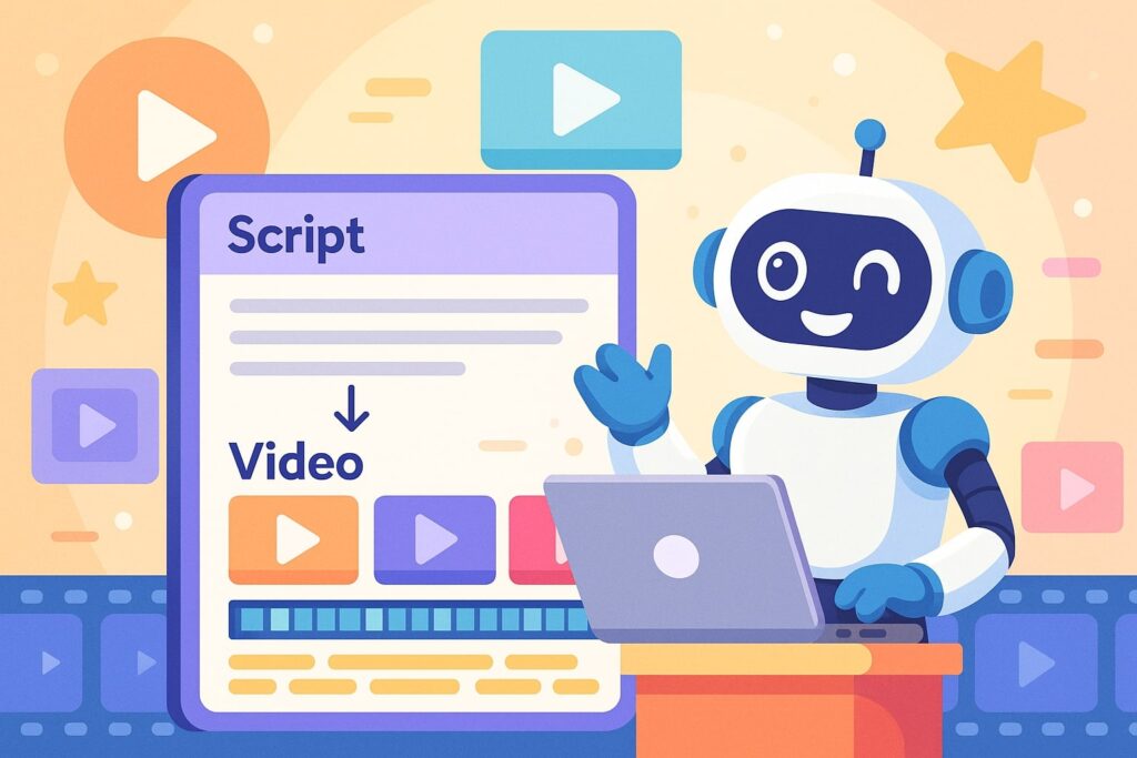 AI robot transforming script into video using Pictory