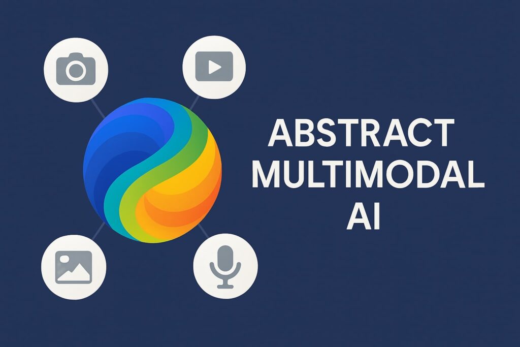A head silhouette with text, image, audio, and video icons around it.